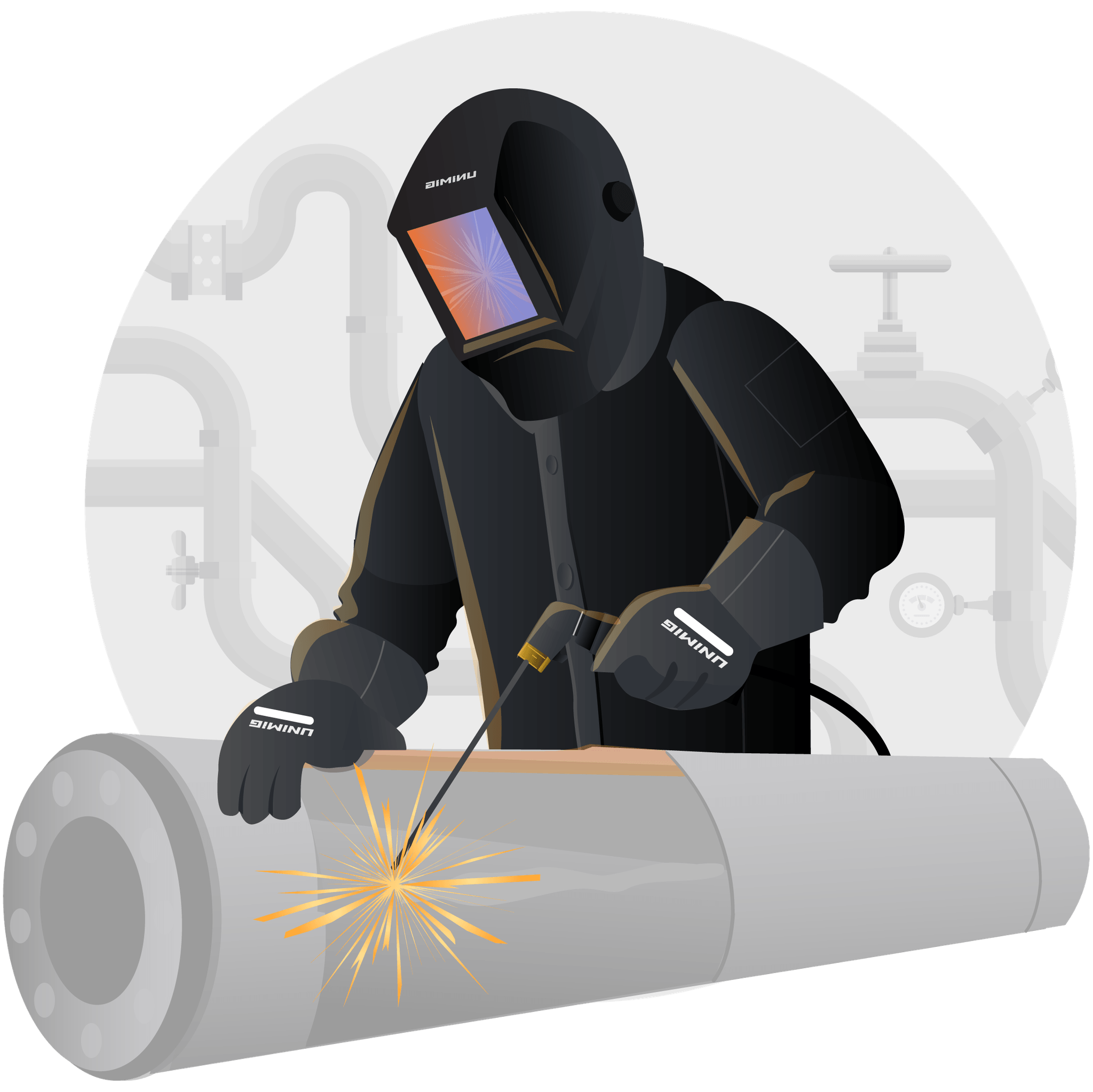 MMA welding on a pipe illustration