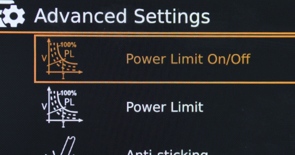 power limit on/off and adjustment settings