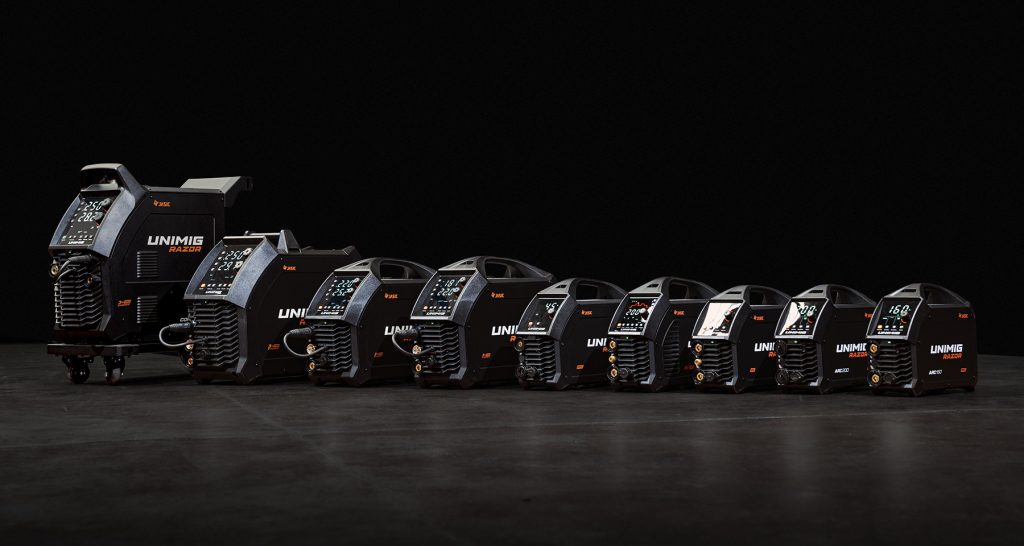 Family lineup photo of the full new range of RAZOR welding machines 