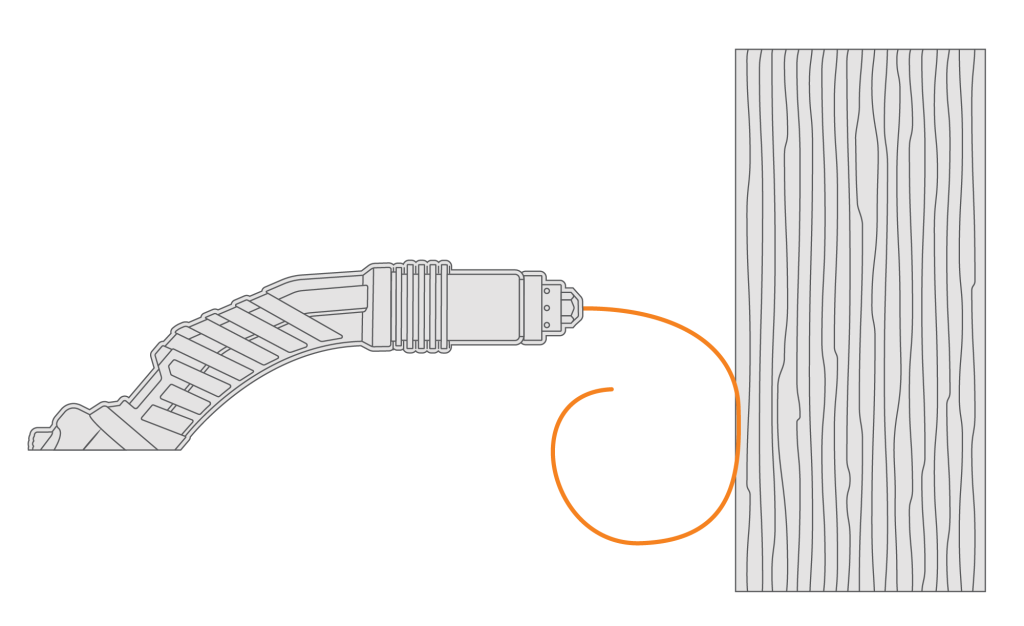 Tension wire against wooden block